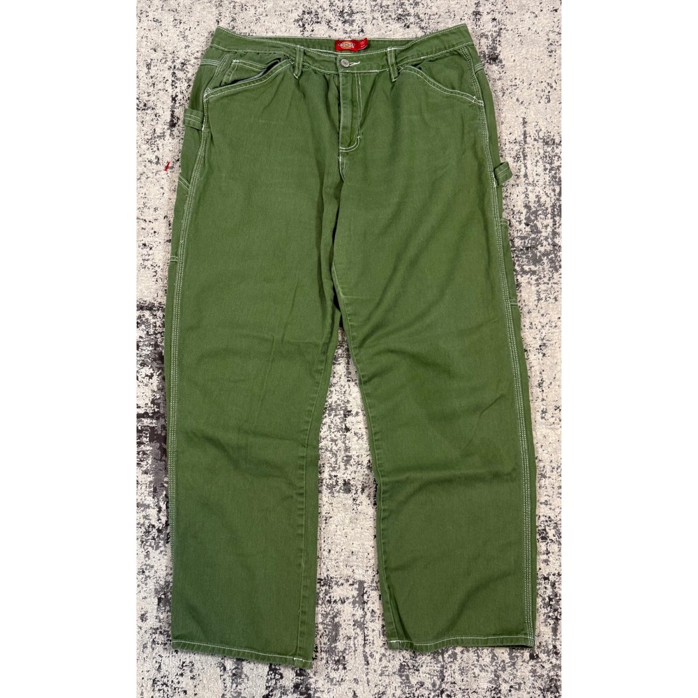 Dickies Girl Womens Juniors 15/32 Green Carpenter Pants Contrast Stitch